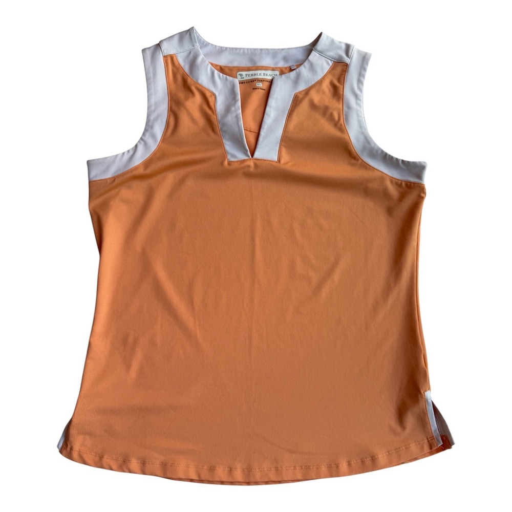 Pebble Beach Dry-Luxe Performance Sleeveless Golf Polo Top Orange White XL